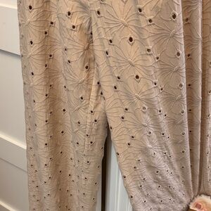 Chic Beige Embroidered Wide Leg Pants